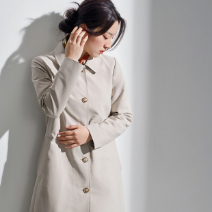G24Q-037【月影东流】瓷片高端复古文艺棉质卡其中长风衣外套