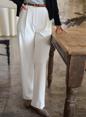 G25C-037【月色徘徊】瓷片高端复古文艺四面弹驼色白色直筒裤