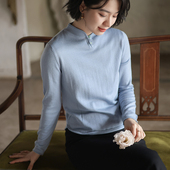 030 寒辞 北京瓷片高端复古文艺轻中式 G25M 美丽诺羊毛套头衫