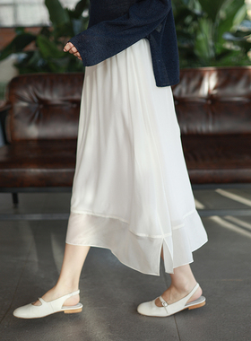 G25C-022【暮暮朝朝】瓷片高端复古文艺黑色白色桑蚕丝半身裙长裙