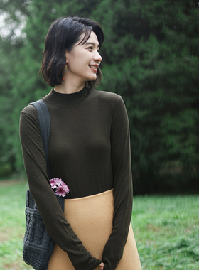 G25D-034【小枫】北京瓷片高端复古文艺半高领羊毛针织轻薄套头衫