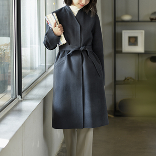 瓷片高端复古文艺手工双面呢羊羔毛长款 翡翠 大衣 045 G23D