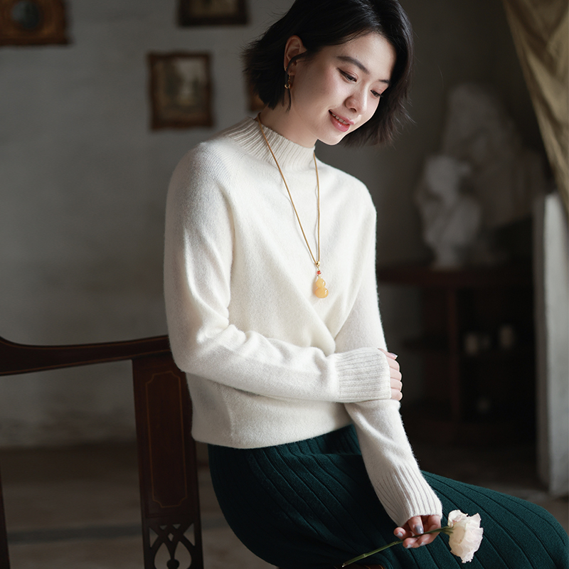 G25M-028【故岁】北京瓷片高端复古文艺半高领无缝中厚款羊绒衫