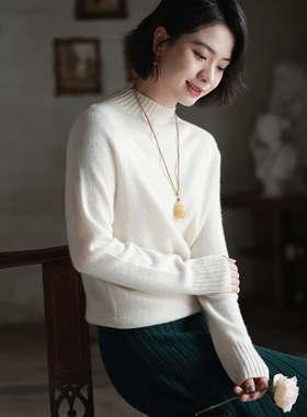 G25M-028【故岁】北京瓷片高端复古文艺半高领无缝中厚款羊绒衫