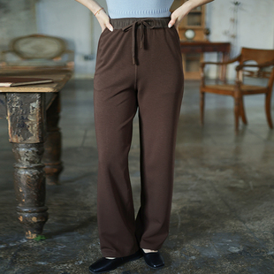 北京瓷片高端复古文艺弹力针织加绒直筒长裤 春山暮 043 G25D