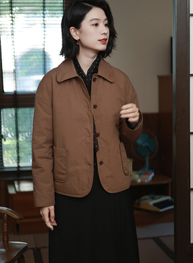 G25Q-016【花竹】北京瓷片高端复古文艺3M新雪丽棉短款焦糖色棉服