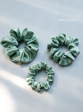 浅苔绿 30姆米真丝大肠圈重磅6A级桑蚕丝护发高端气质女手工头饰