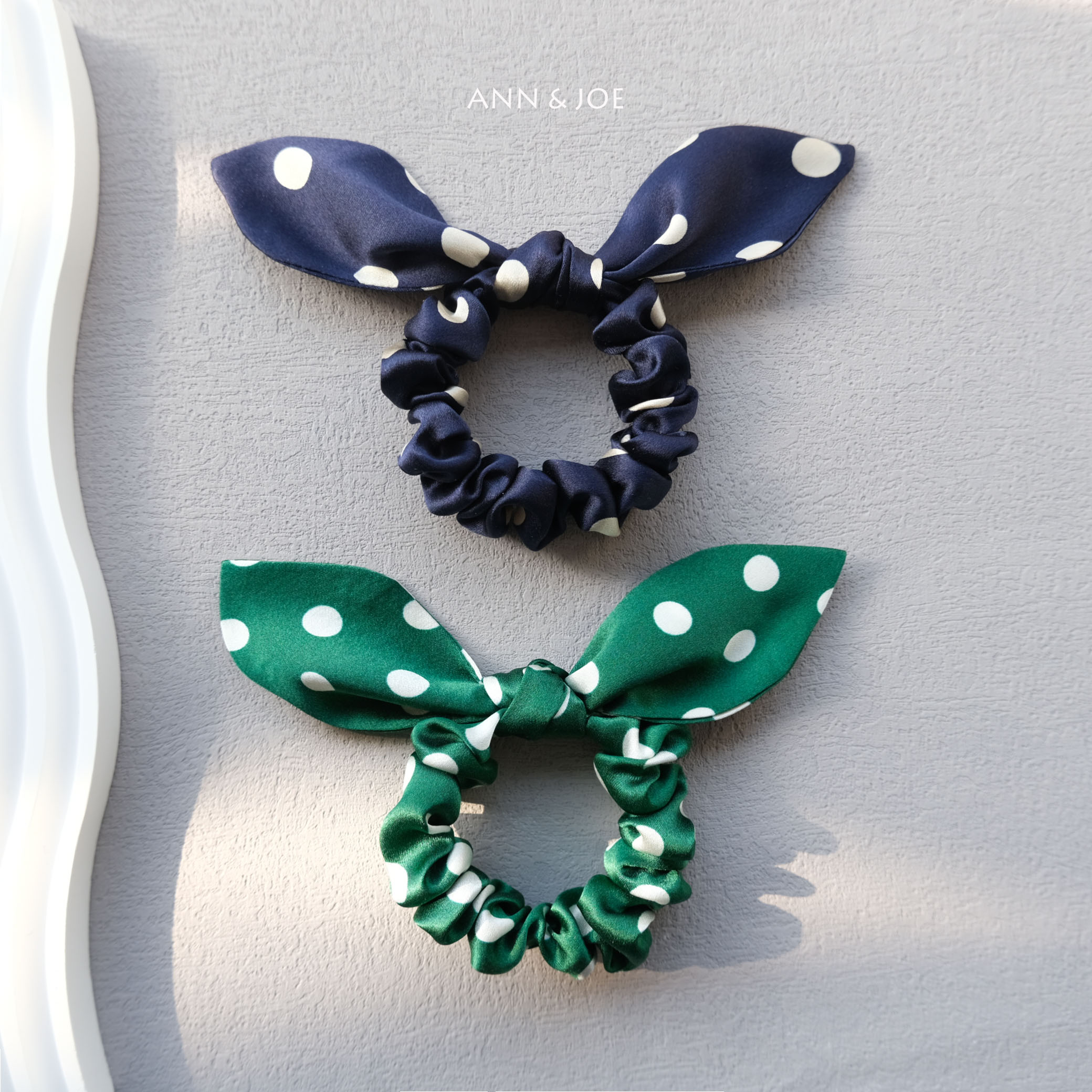 可爱波点兔耳朵桑蚕丝手工发绳