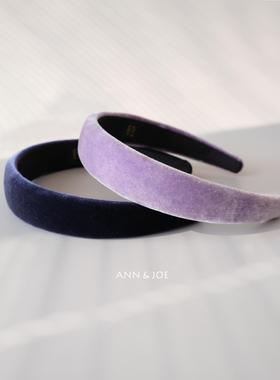 真丝绒冬季发箍加厚高颅顶头箍气质百搭黑色海绵压发高端手工发饰