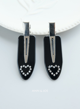 新款黑色爱心水钻无痕边夹emijay同款醋酸发夹化妆洗脸侧边刘海夹