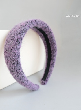 意大利紫色圈圈羊毛宽发箍秋冬高颅顶海绵头箍增高时尚原创头饰