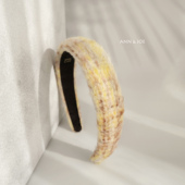 原创设计黄色格纹毛呢发箍女复古风气质高颅顶宽边氛围感手工发饰