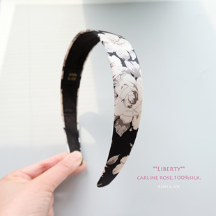 英国Liberty黑卡琳玫瑰发箍 进口真丝桑蚕丝手工头箍高级感发饰