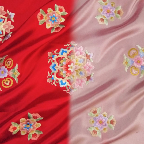 宝相花醋酸缎刺绣面料diy