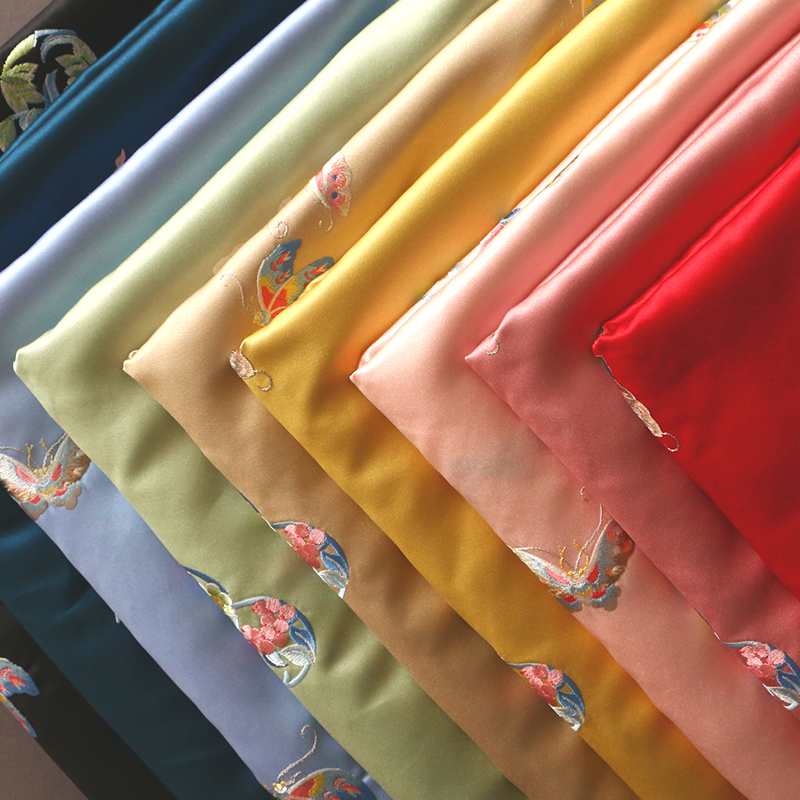 团花彩蝶优质绸缎布料仿丝绸