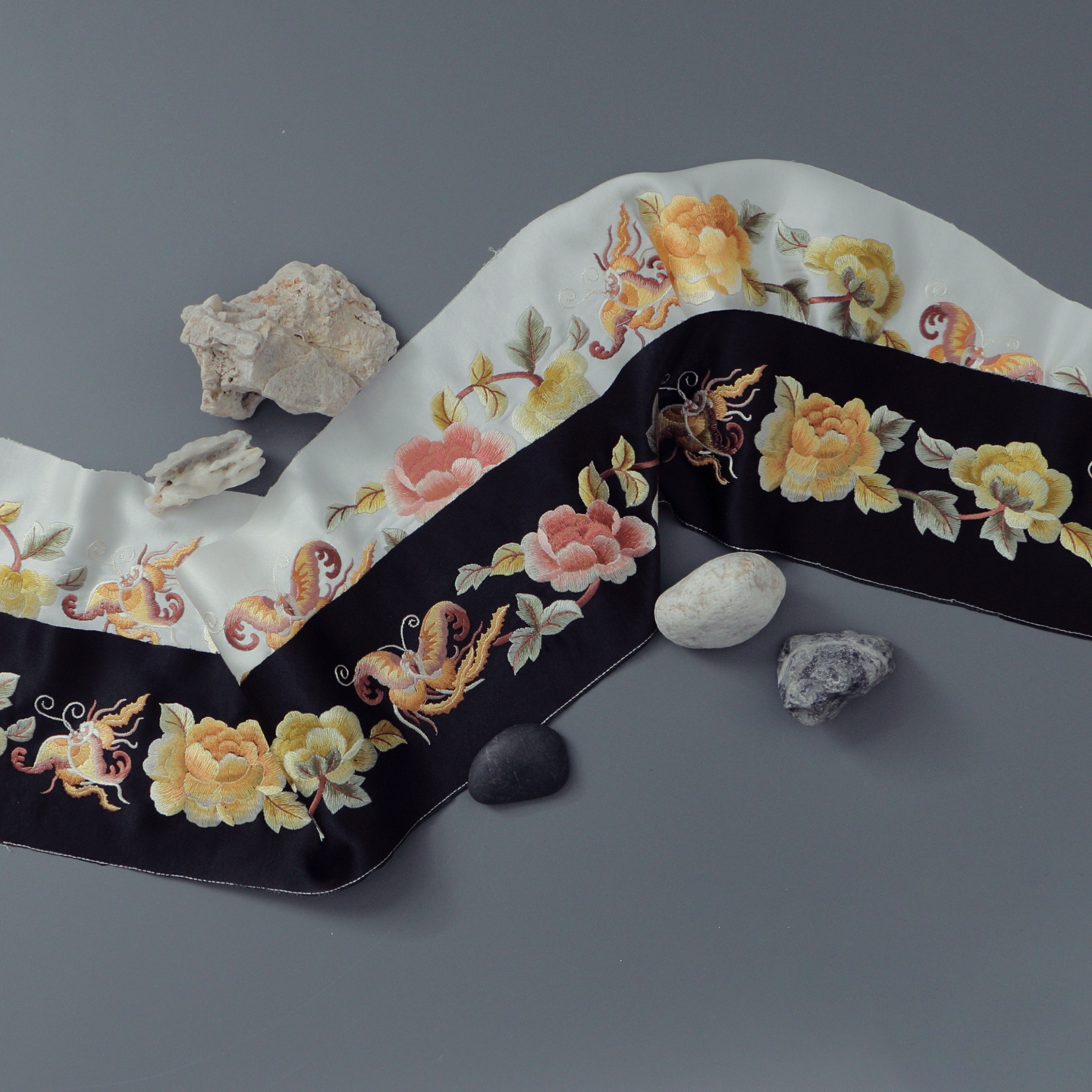 真鱼国风刺绣花边袖口领围斜襟衣缘民族服装辅料配件牡丹花鸟蝴蝶