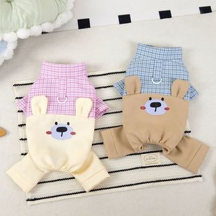 25春夏季 猫咪狗狗居家服防掉毛卡通可牵引宠物衣服 薄款 宠物四腿裤