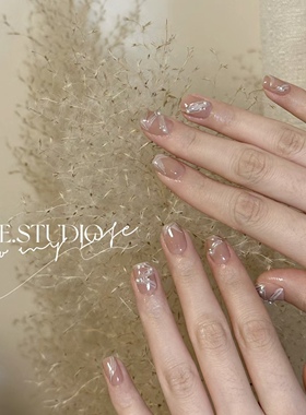 NZ手工定制甲片可拆卸穿戴假指甲光疗贴仙女温柔芭蕾丝带珍珠美甲