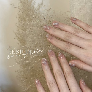NZ手工定制甲片可拆卸穿戴假指甲光疗贴仙女温柔芭蕾丝带珍珠美甲