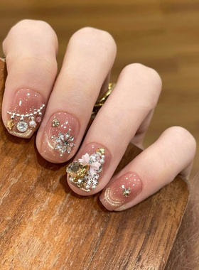 NZ手工定制甲片可拆卸穿戴假指甲秋冬精致优雅圣诞树雪花堆钻美甲