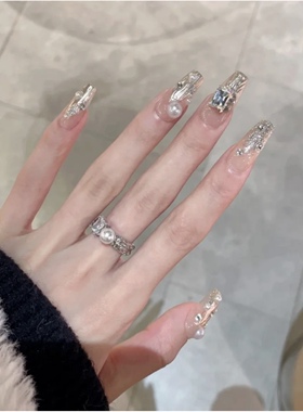 NZ手工定制甲片可拆卸穿戴假指甲光疗贴仙气闪闪纹理感魔镜粉美甲