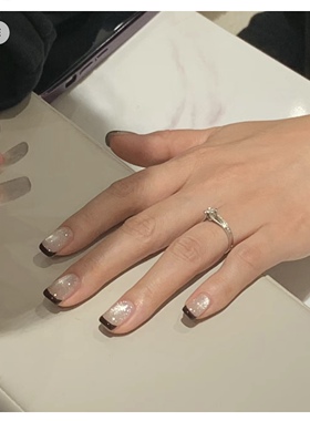 NZ手工定制甲片可拆卸穿戴假指甲光疗贴简约黑色法式追光猫眼美甲