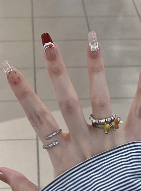 NZ手工定制甲片拆卸穿戴假指甲光疗贴甜辣氛围感红色法式圣诞美甲