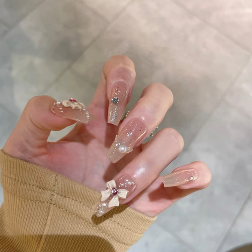 裸色蝴蝶结洛丽塔公主美甲贴