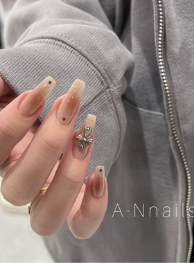 NZ手工定制甲片拆卸防水穿戴假指甲光疗贴延长晕染腮棕十字架美甲