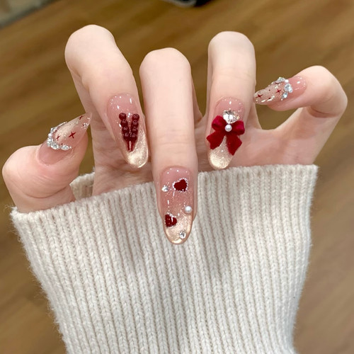 心动丝绒结红色系糖葫芦新年美甲