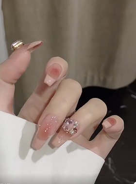 NZ手工定制甲片可拆卸穿戴假指甲光疗贴夏日果冻镶钻腮红法式美甲