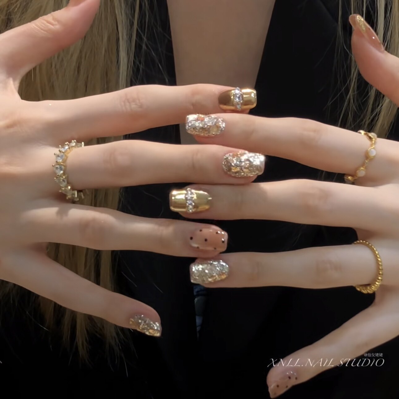 金灿灿高级亮片猫眼波点美甲贴