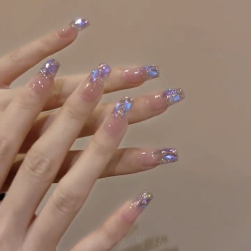 温精灵同款闪渐变极光钻美甲