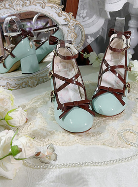 西柚原创少女茶会lolita薄巧优雅粗细高跟lo鞋双色漆皮百搭单鞋子