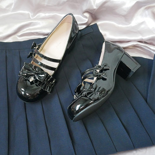 小甜柚Lolita中高跟圆头蝴蝶结软妹JK制服学生洛丽塔百搭单鞋子女