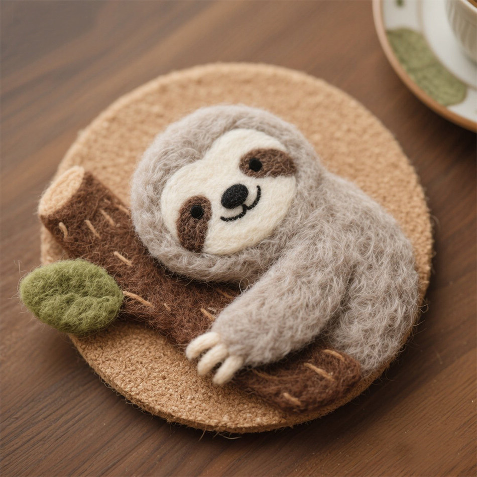 羊毛毡 戳戳乐树懒抱树杯垫手工DIY材料包可爱礼物现场活动送工具