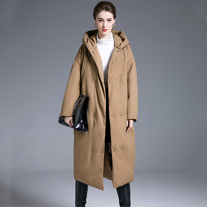 高端品牌羽绒服加厚连帽女中长款