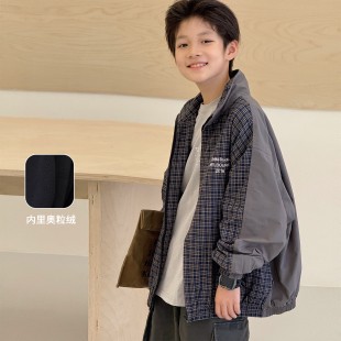 上衣男孩拼接儿童夹克衫 自制帅气中大童韩版 2025新款 男童外套秋装