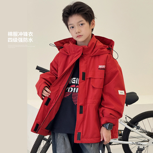 夹克衫 中大童加厚上衣工装 保暖男童棉袄 新款 儿童棉服外套2025冬装