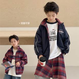 潮 自制儿童两面穿上衣洋气立领中大童夹克衫 男童外套2025秋装 新款