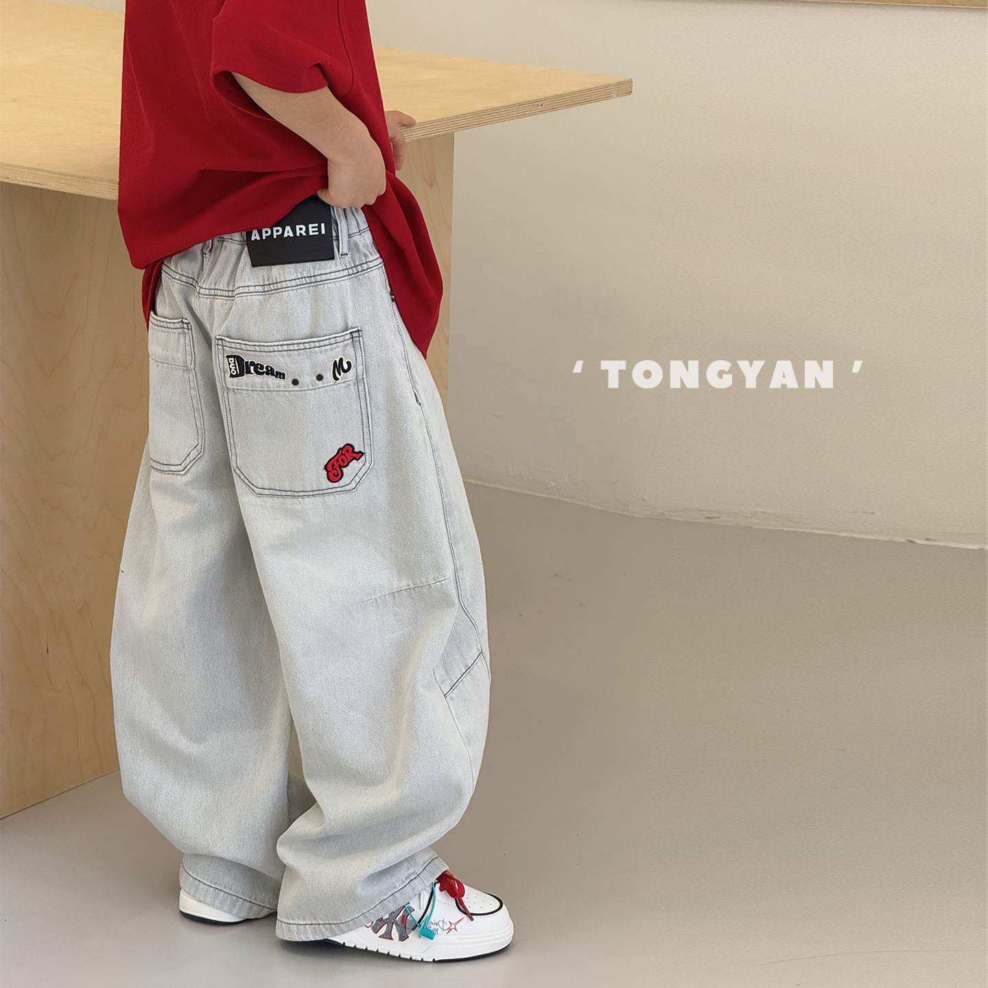 男童裤子2026春装新款洋气中大童老爹裤宽松直筒裤白色儿童牛仔裤