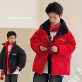 男童羽绒服儿童中长款 2025冬装 新红色拜年服白鸭绒加厚大童外套潮