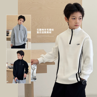 男童半高领上衣宝宝德绒厚百搭中大童T恤 新款 儿童打底衫 2025冬装