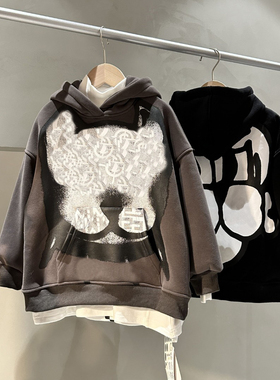 2色男童狗狗印花连帽卫衣一体绒/20920黑，灰