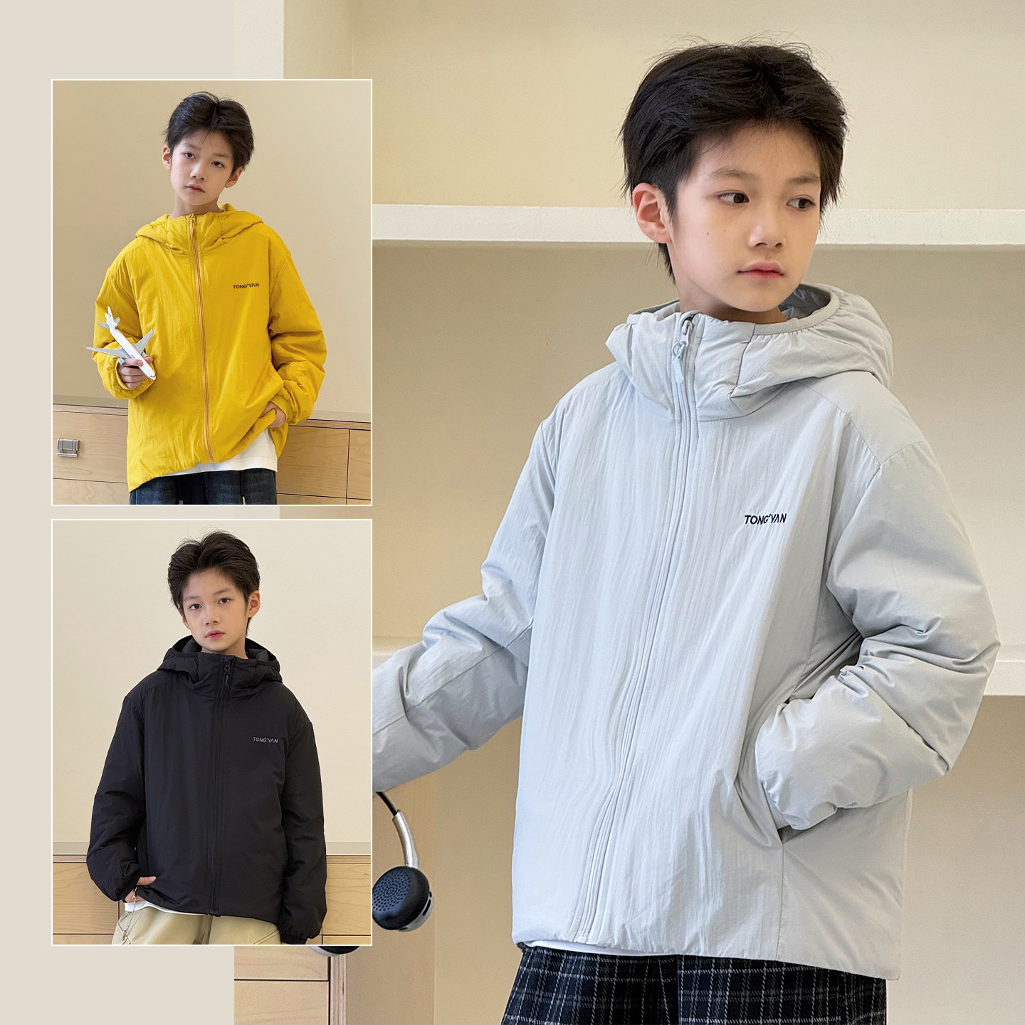 儿童棉服外套2026冬装新款男童轻薄款棉袄保暖内搭中大童连帽上衣