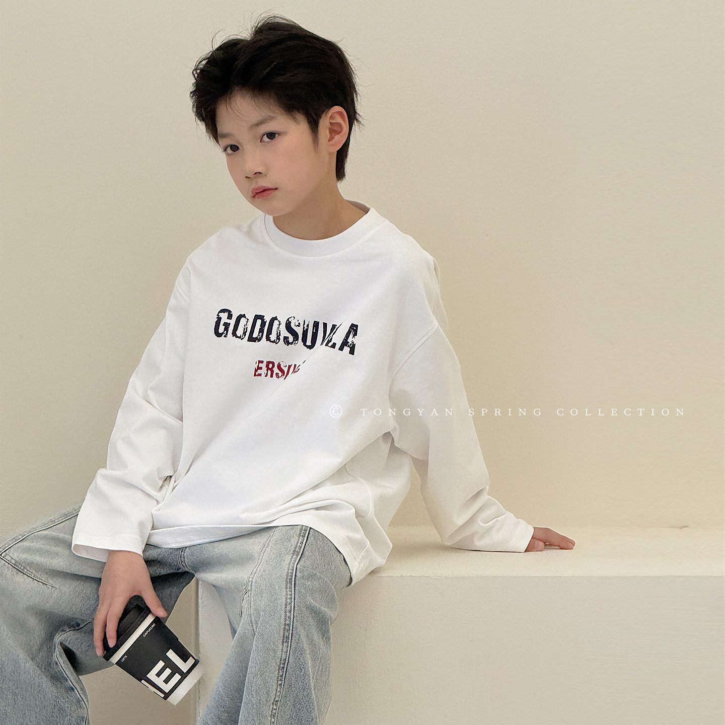 男童长袖T恤春装2026新款自制中大童简约上衣纯棉T韩版儿童打底衫