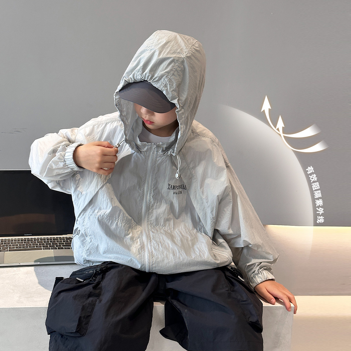 어린이 자외선 차단 의류 2024 여름 소년 코트 얇은 에어컨 셔츠 유행 큰 어린이상의 자외선 차단 자외선 차단 의류