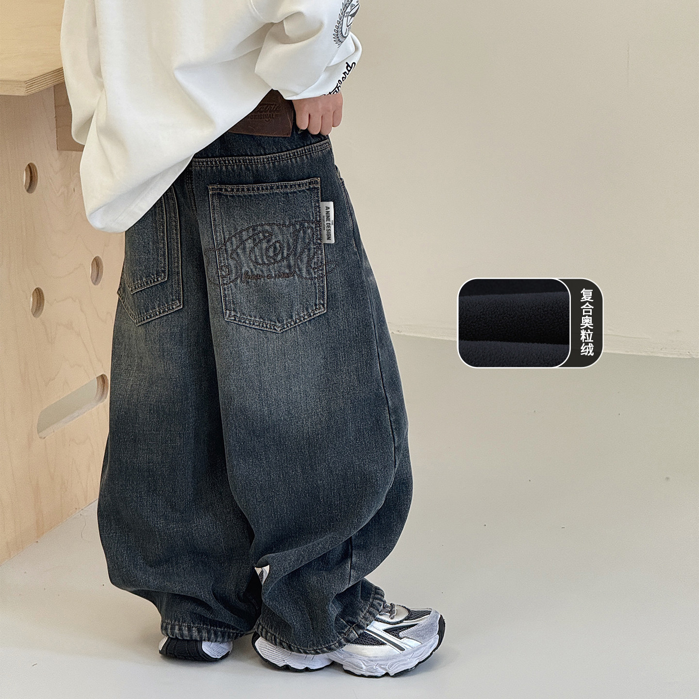 男童加绒裤子2025冬装新款自制儿童牛仔裤一体绒中大童加厚棉长裤