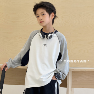 插肩袖 男童长袖 中大童纯棉打底衫 新款 内搭儿童上衣潮 T恤2025秋装