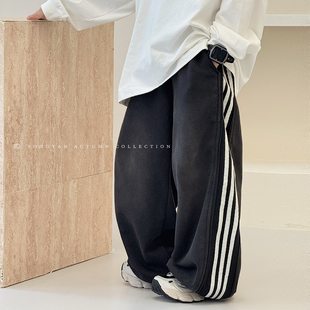 子2025秋装 休闲中大童直筒裤 新款 竖条纹男孩长裤 儿童运动裤 男童裤